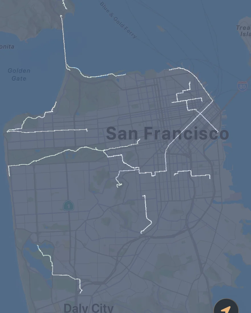 The Atlas: trails carved through the fog over San Francisco Bay